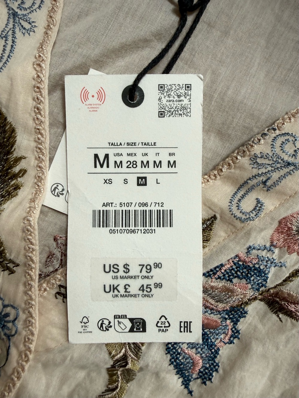 Zara Cream Tunic with Blue and Pink Embroidery - Picture 4 of 4